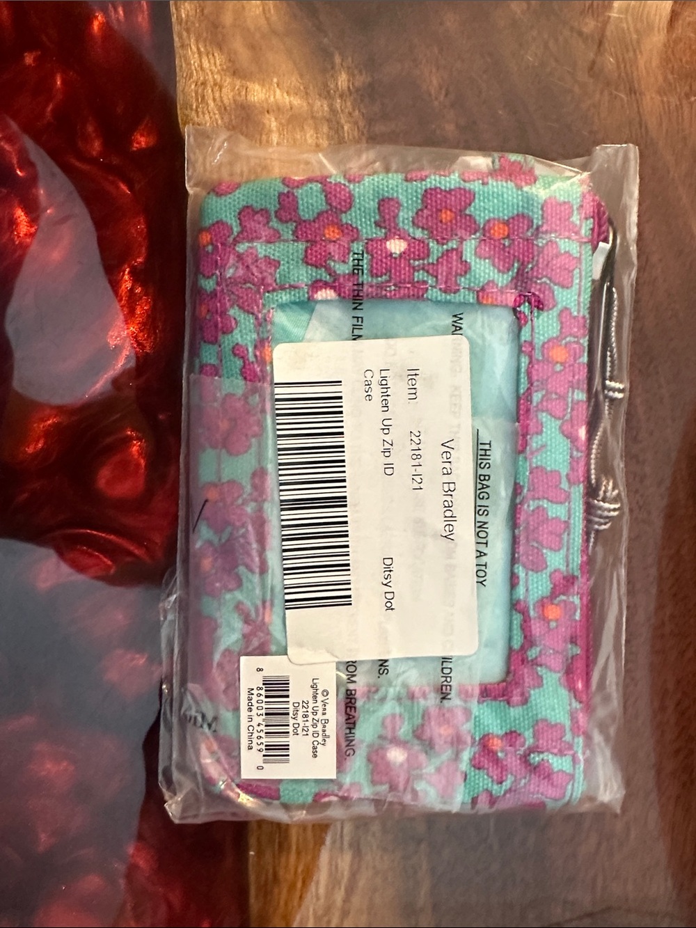 VERA BRADLEY ZIP ID CASE WITH KEY RING & STRAP DITSY DOTS NEW